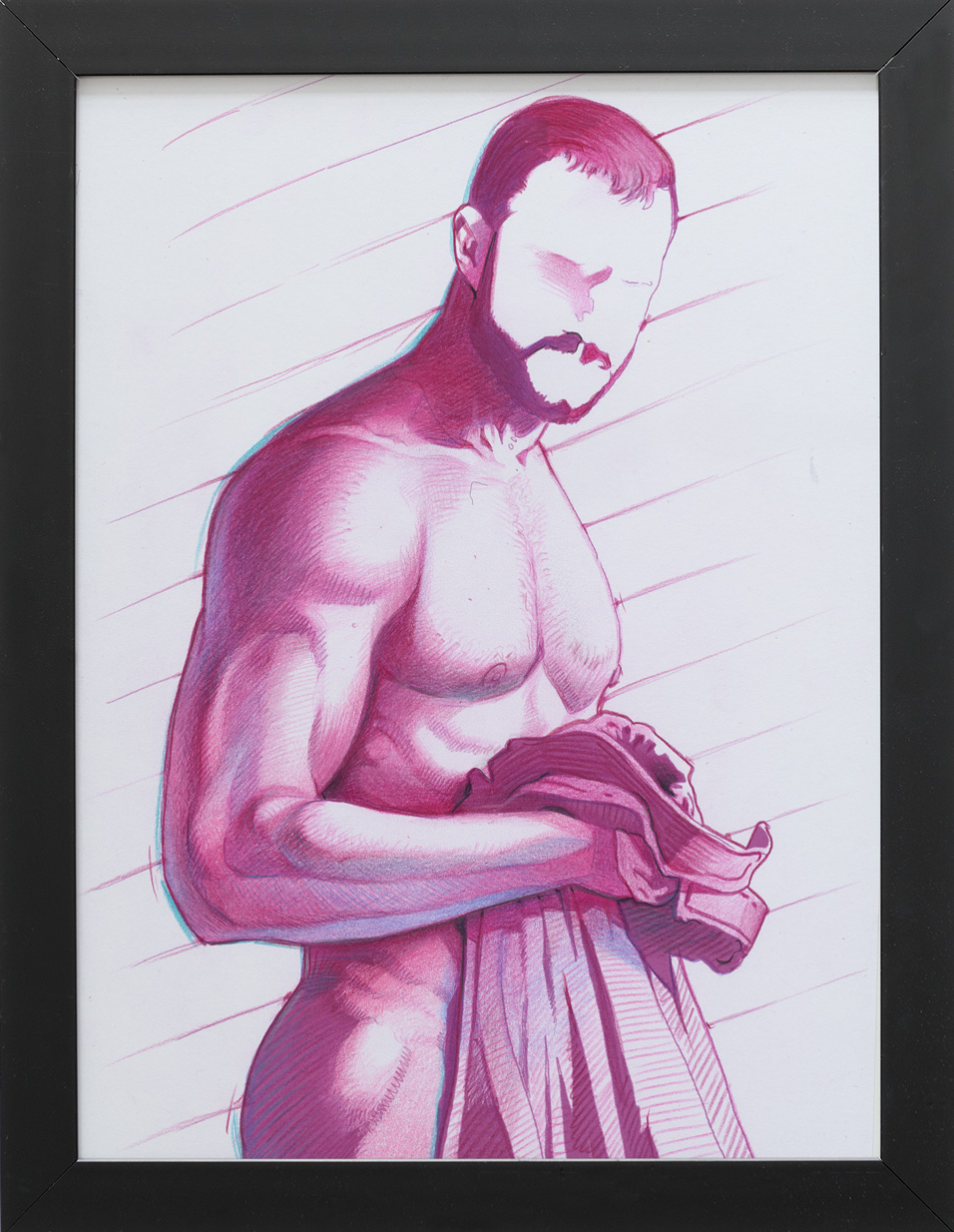 Boudoir kuva miehestä (taidepiirros, värikuva)